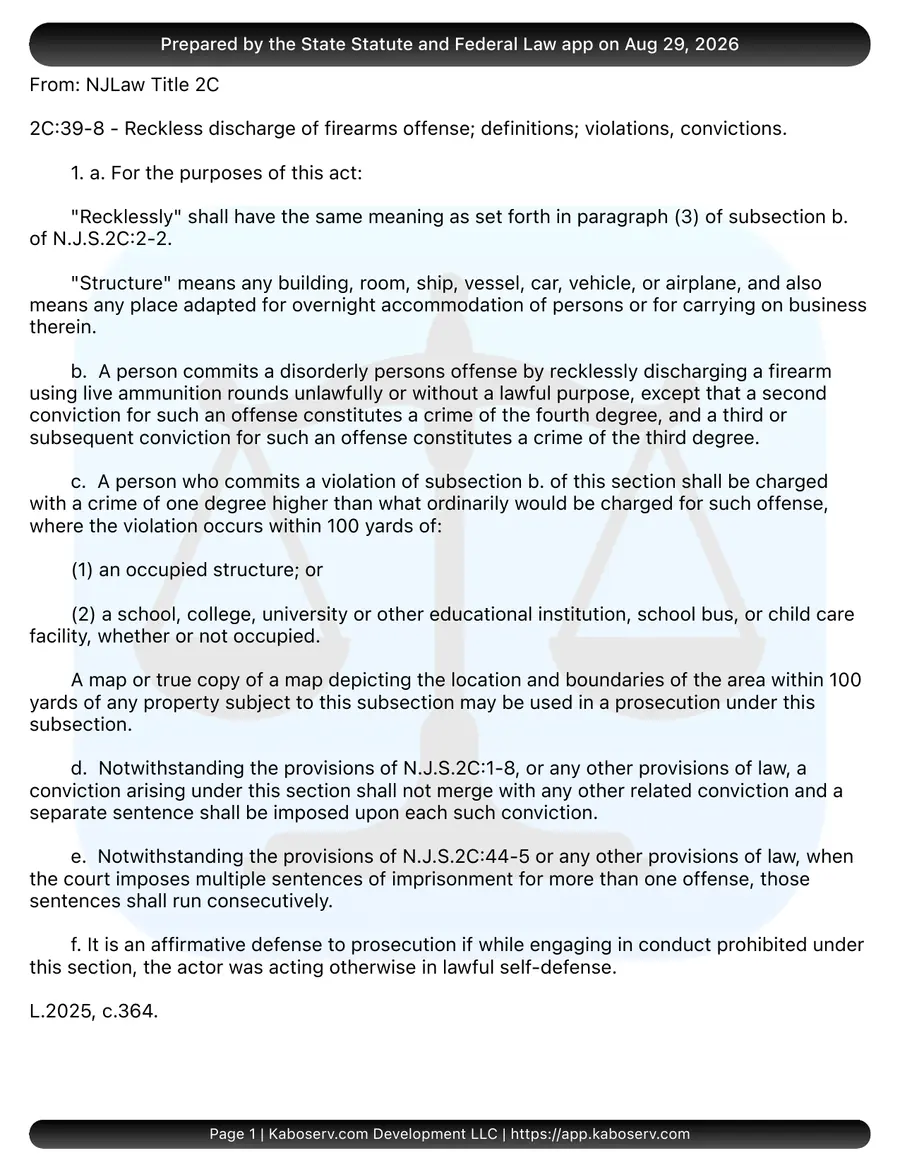 A statute exported from the app as a PDF, headed Prepared by the State Statute and Federal Law app with the source title and date