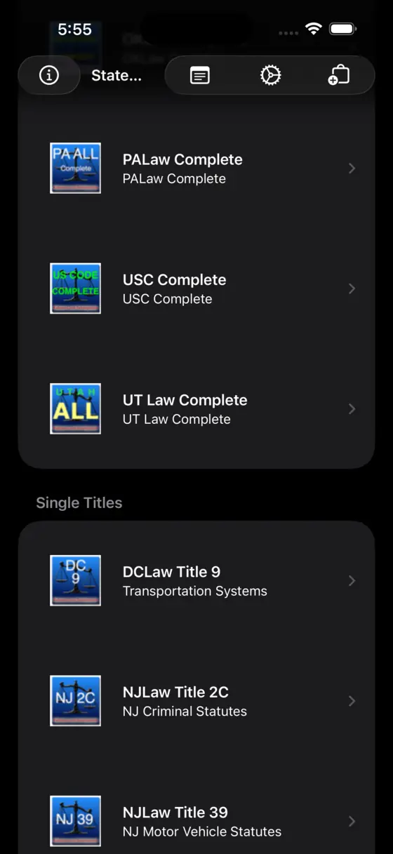 The app library listing Complete subscriptions and single titles the user owns